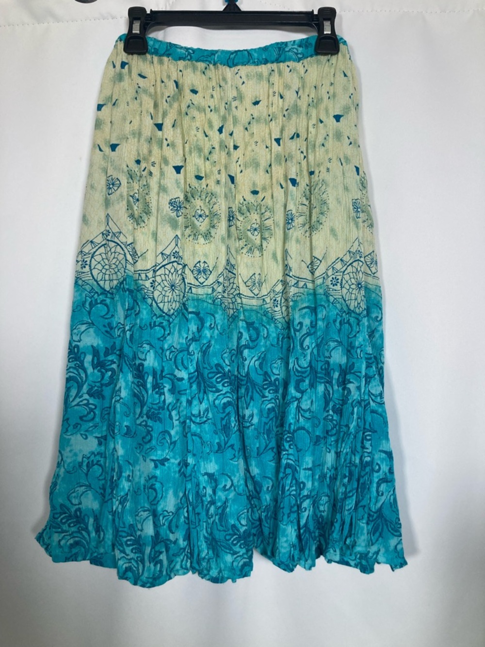 Bila Boho Floral Print Midi Skirt Blue Cream Elastic Waist Size M Festival
